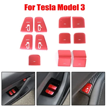 1 Set Pogu, Aptver 11 Gab. Par Tesla Model 3 2017-2020 Auto Logu Pacēlāja Slēdža Pogu, Durvis, Uzlīmes, Apdares Alumīnija Sakausējuma