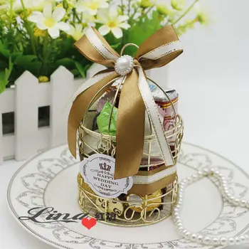 Romantisku Kāzu zvani dāvanu kastē skārda Eiropas labā lodziņā dzelzs zelta birdcage personalizētu kāzu konfekšu kastes