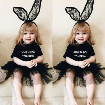 Infant Baby Meitenes Tilla Rock Roll Tutu Kleita Bodysuit Playsuit Apģērbs Ar Īsām Piedurknēm, Viens Gabals-Drēbes