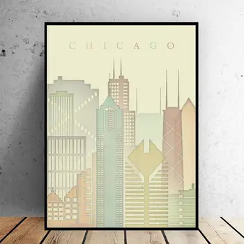 Čikāgas Ilinoisas Skyline Mākslas Audekla Plakāta Mājas Apdare Glezna Bez Rāmja