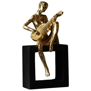 Radošs Mūziķis Skulptūru Mājas Apdare Vīna Skapis Dekoratīvās Statuja Sveķu Bāzes Kuģiem ar Zelta Luksusa Rotājumi