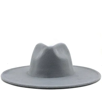 Modes 9cm Malām Fedora Cepuri Vīrieši Sievietes Imitācija Vilnas Filca Cepures Vienkāršu Britu Stilā Super Lielas Malām Panamas Cepures