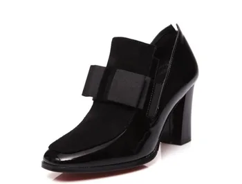 Augsti papēži sūkņi kvadrātveida kājām, īstas ādas kurpes, sievietēm, dāmām black Sexy chaussure femme 35-43