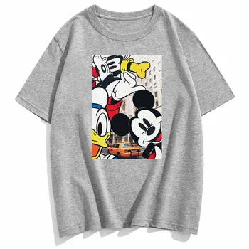 Disney Gudrs Korejas Mickey Mouse Donald Duck Suns Karikatūra Izdrukāt T-Krekls O-Veida Kakla Džemperis Ar Īsām Piedurknēm Gadījuma Sieviešu T-Veida Topi 10 Krāsa