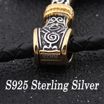 925 Sterling Sudraba Vikings tors (thor ' s hammer kulons, kaklarota ar nekustamo ādas un ķīļa ķēdes kā dāvanu