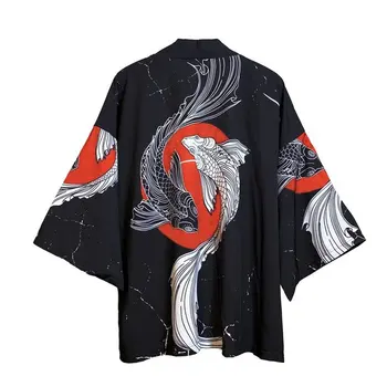 Vasaras Japāņu Piecu Punktu Kimono Piedurknēm Vīriešu un Sieviešu Mēteli Jacke Top Blūze Zaudēt Gadījuma Modes Plus Lielgabarīta Ātri Sauss