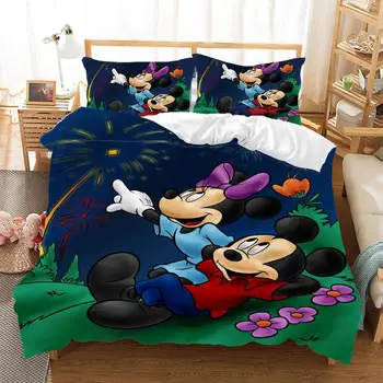 Disney Minnie Mickey Mouse Gultas Piederumi Uzstādīt Vienu Dvīņu Queen, King Size Gulta Komplekti Bērniem Mierinātājs Sega Sedz, Spilvendrānas Dāvanas