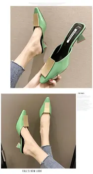 Sieviešu 2019 vasaras kurpes Purngalu Balta, Augsti papēži Muller čības sieviete Modes Metāla Apdare Sekla Puse sieviešu kurpes