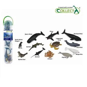 12pcs/set Collecta Mini Jūras Dzīvi, Jūras Dzīvnieki Pingvīns Sawfish narvaļu ilkņus Astoņkāji Bruņurupucis Orca Bowhead Vaļu Modeli, Klasiskās Rotaļlietas