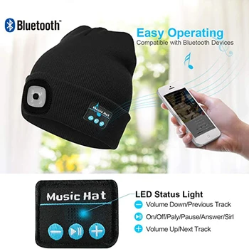Ew Ziemas Bluetooth Mūzikas LED Gaismas Cepures Beanie Naktī Staigāt Darbojas Bezvadu Austiņas Klp Modes Silts Sporta Adīta Cepure