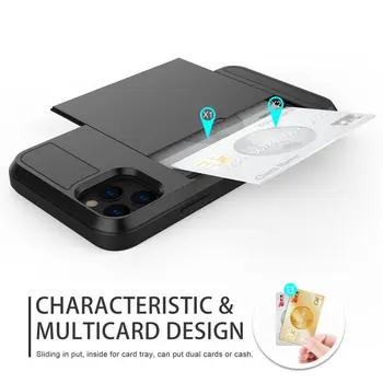 Kredīta Kartes Slots, Tālruņa Lietā Par iPhone 11 11 Pro Max XR XS Max X 8 7 6 6S Plus Bruņas Slaidu Maku Aizmugurējā Vāciņa iphone SE 2020