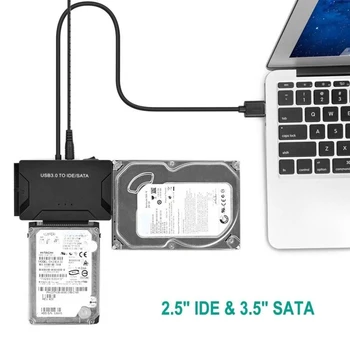 USB3.0 SATA/IDE HDD, Cietā Diska Converter 2.5/3.5 collu Ārējais Cietais Disks Gadījumā Kārba 5 gb / s lielu Ātrumu, ASV/ES/UK Plug