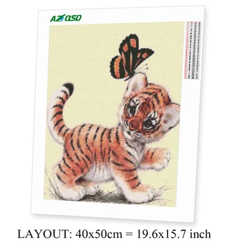 AZQSD Dimanta Krāsošana 5d Tiger Tauriņš Diy Roku darbs Dāvanu, Mājas Dekoru Izšuvumi Dzīvnieku Mozaīkas Dimanta Mākslas Cross Stitch Komplekti