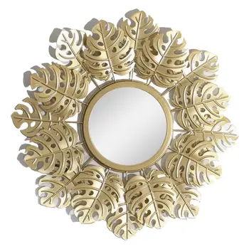 Sienas Karājās Spogulis Dzelzs Rāmi Zelta Lapu Apaļš Spogulis, Lai Dzīvojamā Istaba Guļamistaba Vannas Istaba Apdare Rezidentiem Spogulis