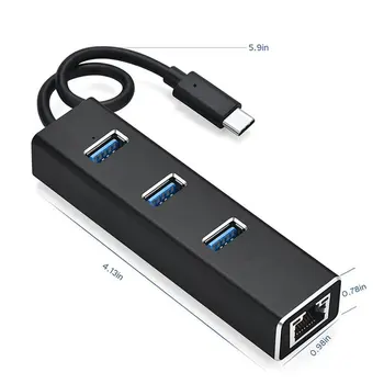 Tipa-c 3.0 HUB + hub 3 portu USB 3.0 Ethernet LAN Rj45 tīkla adapteris centrmezglu