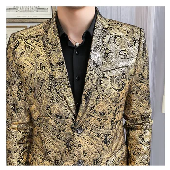 Smokings oficiālu apģērbu slim uzvalks jaka vīriešu luksusa paisley ziedu raksts, iedomātā uzvalks jaka naktsklubs, deju mens casual žakete