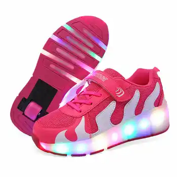 USB Uzlādes Bērniem Rullīšu Sneaker Mazulis Riteņu Apavu Bērnu Sporta Stūre Gadījuma Bērniem LED Gaismas Apavi Zēns Meitene Kvēlojošs Sneaker