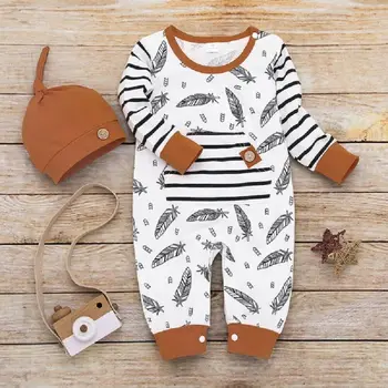 0-24M Jaundzimušais Mazulis Baby Boy Girl Apģērbu ar garām Piedurknēm Svītru Spalvu Romper Kokvilnas Gudrs, jauks Salds Jauno dzimis Apģērbs