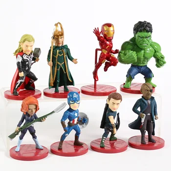 8pcs/set WCF Avengers 2) PVC Attēls Rotaļlietas Thor Pontons Dzelzs Cilvēks, Kapteinis Amerika, Black Widow Hawkeye Loki