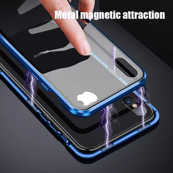 360 Magnētisko Adsorbcijas Metāla Gadījumā, iPhone 12 11 Pro XS Max XR Double-Sided Stikla Gadījumā, iPhone 7 8 6s 6 Plus Magnēts Vāciņu