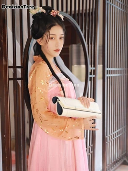 Ir 2021. rozā hanfu kleita ķīnas tautas deju tērpu sieviete elegants ziedu pasaku acs tērpiem, skatuves darbības hanfu kleita