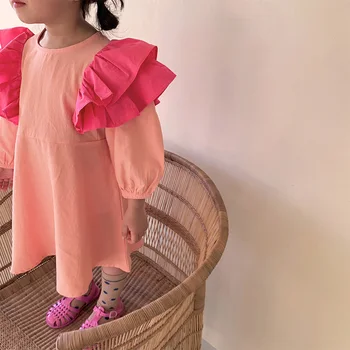 MILANCEL 2021. gada Pavasarī Jaunu Meiteņu Drēbes Gadījuma Bērniem Kleitas korejiešu style Long Sleeve Kleita 2T-7T