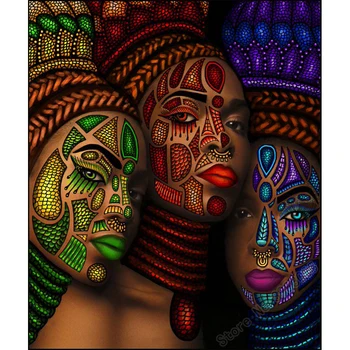 Pilnu Kvadrātveida Urbt 5d DIY Dimanta Krāsošana Komplekti, Āfrikas Mākslas Čūska Sejas Sieviete Attēla Rhinestone Mozaīkas Dimanta Izšuvumi Krustdūrienā