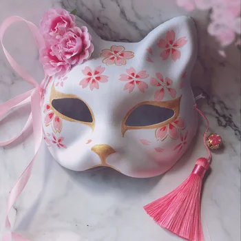 Jauno Japānas Fox Maska Rokām apgleznotas Kaķis Natsume Grāmatā Draugiem Celulozes Fox Pusi Sejas Masku Halloween Cosplay Dzīvnieku Maskas Puse