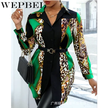 WEPBEL Sieviešu Elegants Pavasara Rudens Šifona Kreklu Top Dāmas Zaudēt Leopards Drukāt Savukārt Apkakle ar garām Piedurknēm Blūze