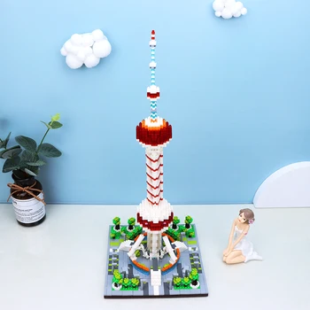 Bass, ka 8006 Pasaules Arhitektūras Oriental Pearl TV Tower 3D Modelis DIY Mini Dimanta Bloki, Ķieģeļi Celtniecības Rotaļlieta Bērniem, kas nav Kaste