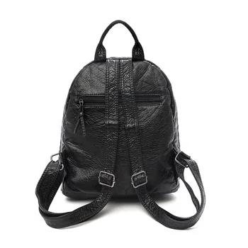 Mīksto mazgātas ādas sieviete mazā mugursoma Ikdienas ceļojumā mugursoma sieviete Skolas soma meitenēm Black Double māmiņa soma bagpack