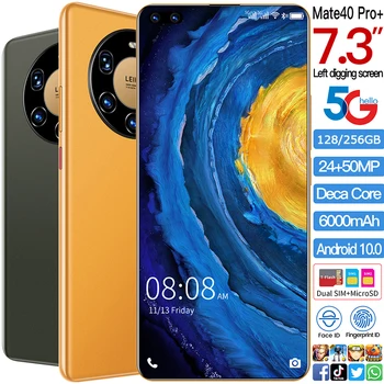 Mate40Pro+ 7.3 Collu 6000mAh 128/256 GB 5G pilnekrāna Viedtālrunis Dual SIM Android 10 Deka Core Sejas Pirkstu ID Mobilo Telefonu, Mobilo