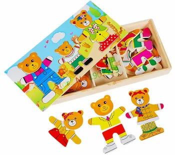 4 Veidu Bērnu Koka Rotaļlietas, Koka Saģērbt Lācis Mērci Jigsaw Puzzle Bērniem Kleita Mainās Izglītības Montessori Rotaļlietas, Bērnu Dāvanu