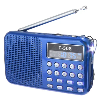 T508 Mini Portatīvo LED Gaismas, Stereo FM Radio, MP3 Mūzikas Atskaņotājs-TF USB Skaļrunis, Zils