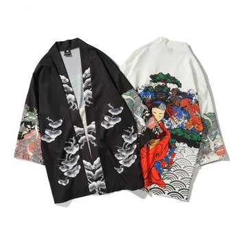 Kimono Stila Sieviešu Ziedu Drukāt Vīriešu Jaka Āzijas Kimono Dienas Haori Modes Apģērbu Japāna Blūze Samurai Vīrietis