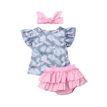 3pcs Toddler Bērniem, Baby Meiteņu Apģērbu Komplekti, no 0-24M Ruffles Piedurknēm Ziedu Top PP Bikses Galvu Apģērbs Toddler Bērniem Meitene Apģērbs