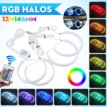Lukturu Multi-krāsu RGB LED Angel Eyes Halo Gredzenu, Acu Gaismas Tālvadības pulti BMW E46 E90, E91 2GAB 131mm 2GAB 146mm