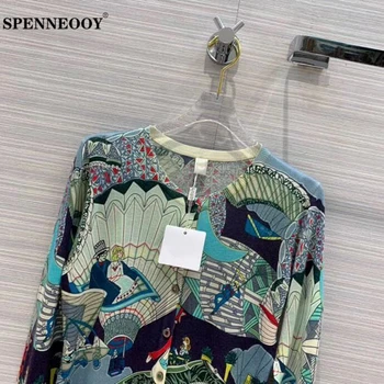 SPENNEOOY Dizainers Pasūtījuma Skrejceļa Rudens Sieviešu Elegants Vintage Sieviešu Krekls ar garām Piedurknēm Multicolor Adīšanas Jaciņa Topi