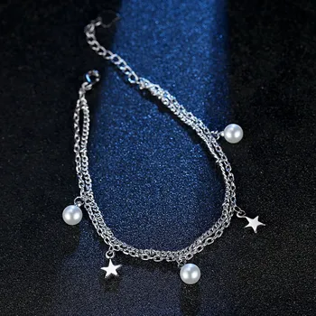 NEHZY 925 sterling sudraba rotaslietas aproces augstas kvalitātes retro modes sieviete pērle pieci norādīja zvaigzne, aproces garums 20.5 CM