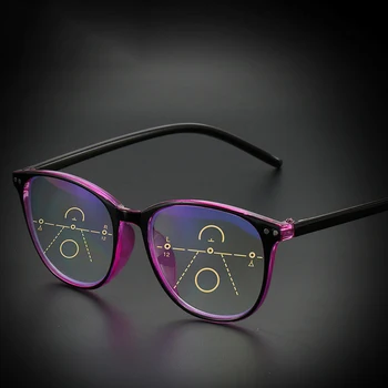 Anti-zila Gaisma Progresējoša Multifokāla Lasīšanas Brilles Sievietēm un Vīriešiem Klasisks Lielizmēra Rāmis Presbyopic Brilles Ar +1.0 līdz+4.0