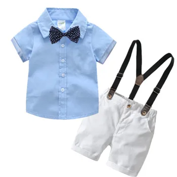Toddler Zēnu Drēbes Džentlmenis Tērpiem Formālā Puse, T-Kreklu Pogu Slēgts Topi Kabatas, Krūšautlenču Bikses (Dungriņi) Uzstādīt Bērnu Bērnu Apģērbs, Komplekts