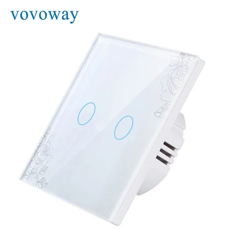 Vovoway ES Stikla paneli touch slēdzis,gaismas slēdzis,Mājas sienas slēdzi,2Gang 1Way,AC110V 220V