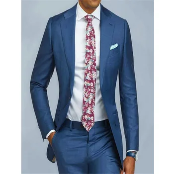 Zila Mens Slim Fit Uzvalki Vīriešu Kāzu Pasūtījuma Tērpi 2 Gabali Biznesa Formālu Uzvalku Vienu Krūtīm, Kostīmi, Žaketes Bikses