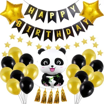 Karikatūra dzīvnieku panda tēma balonu komplekts banner apdare, dzimšanas dienas svinības balonu bērnu dušas zelta lateksa balonu bērnu dāvanu