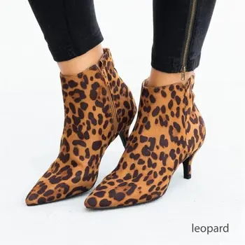 JAUNO Sieviešu Potītes Zābaki Leoparda Sieviešu Norādīja Toe Dāmas Chunky Augsta papēža Sieviešu Kurpes Sieviete Apavi Plus Lieluma 35-43 Čūska rtg5