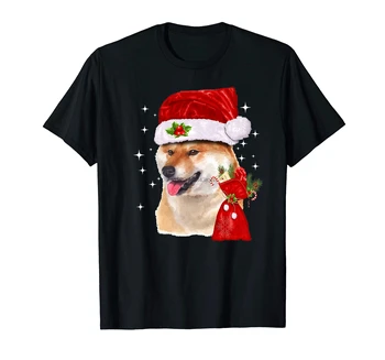 Premium T-Krekls-Vīriešu T-Krekls-Melns Shiba Inu Suns Krekls Ziemassvētku Dāvanu Cepuri Ziemassvētki