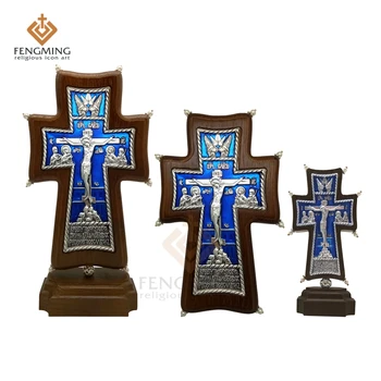 Karstā pārdošanas pareizticīgo Kristiešu Krusta Metāla Krucifikss uz ozola Koka reliģisko ikonas kristības dāvanu krievu māksla