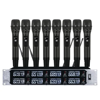 Profesionālas bezvadu UHF mikrofons, 8-kanālu rokas mikrofons mājas KTV mikrofons Karaoke puses ziņā mikrofons