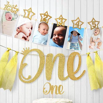 1set Jaundzimušo 1-12 Mēnešu Baby Photo Banner Ar Klipu Baby Star Banner 1. Dzimšanas dienas svinības Dekoru Piederumi