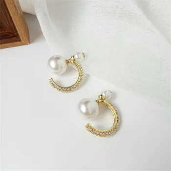 2020 Tendence Modes Gudrs C-shape 925 Sterling Sudraba Balta Pērļu auskariem Sievietēm Jauno Gadu Smalkas Rotaslietas Dāvanu Sieviete